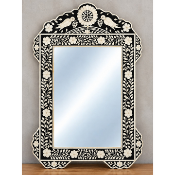 Black Bone Inlay Mirror: Handmade Statement Wall Decor for Elegant Homes