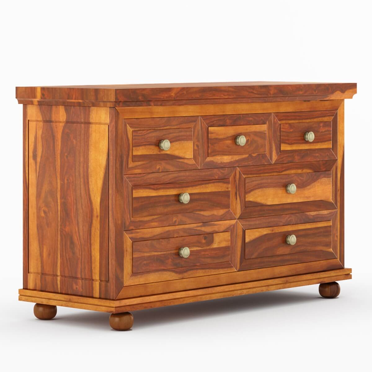 Solid Wood 7 Drawer Dresser | Rustic Wooden Chest of Drawers | Farmhouse Bedroom Storage Cabinet