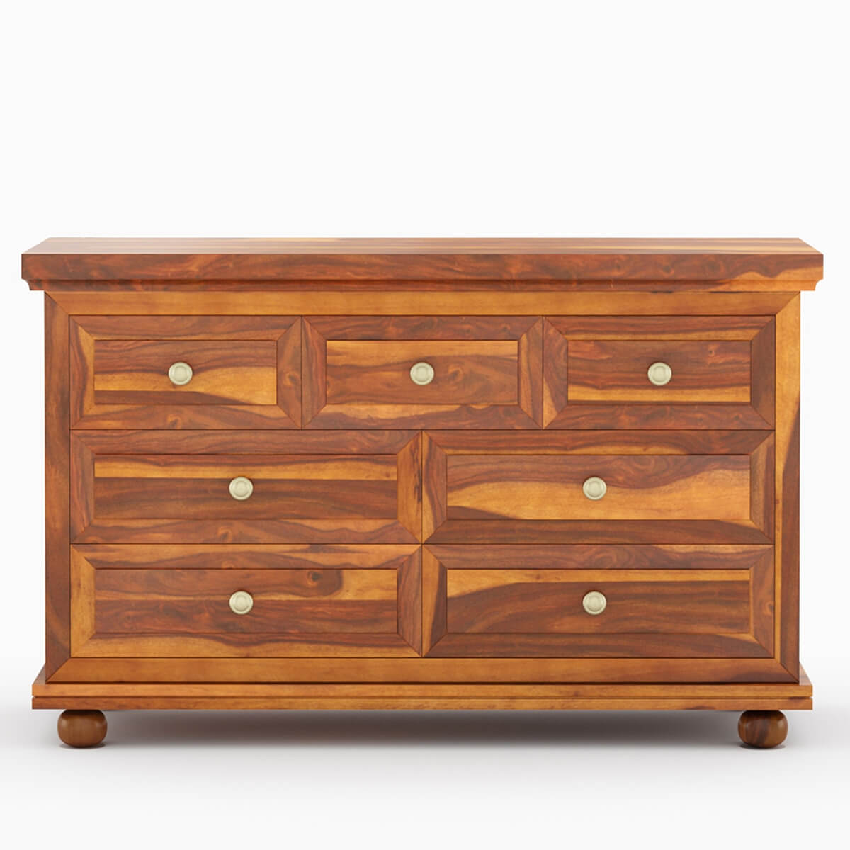 Solid Wood 7 Drawer Dresser | Rustic Wooden Chest of Drawers | Farmhouse Bedroom Storage Cabinet