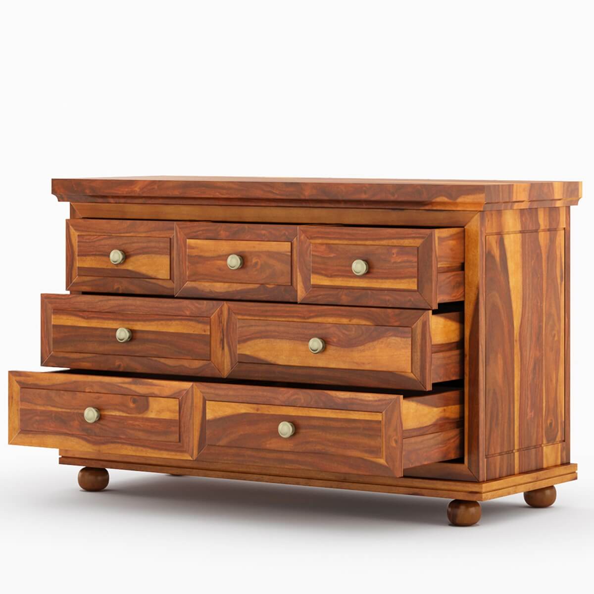 Solid Wood 7 Drawer Dresser | Rustic Wooden Chest of Drawers | Farmhouse Bedroom Storage Cabinet