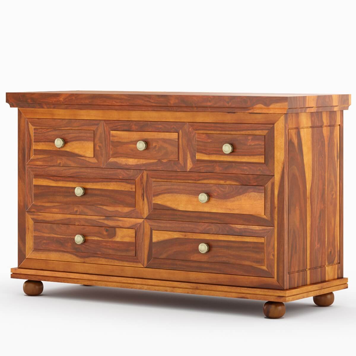 Solid Wood 7 Drawer Dresser | Rustic Wooden Chest of Drawers | Farmhouse Bedroom Storage Cabinet