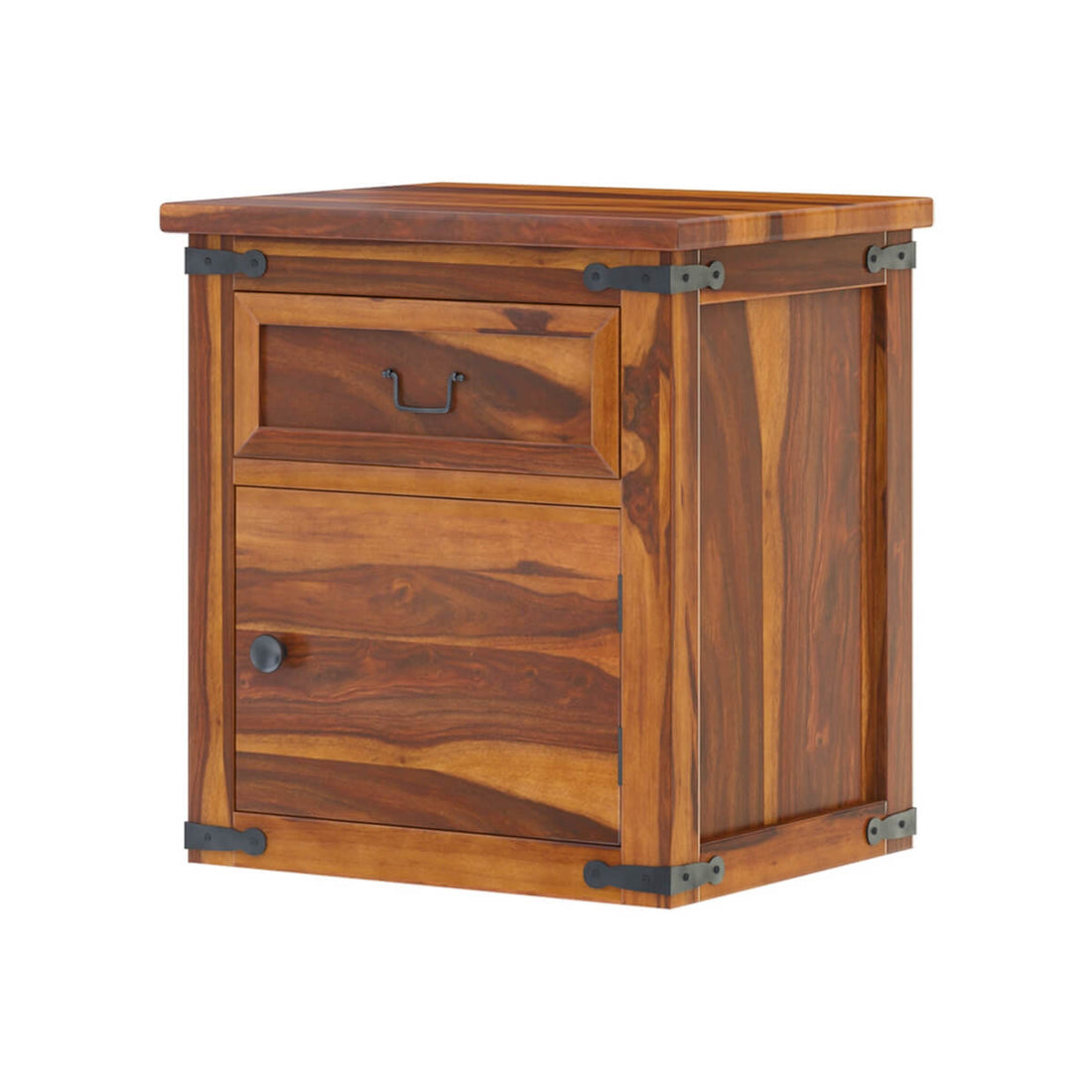Solid Wood Bedside Table with Drawer & Cabinet | Rustic Farmhouse Nightstand | Wooden Bedroom Side Table