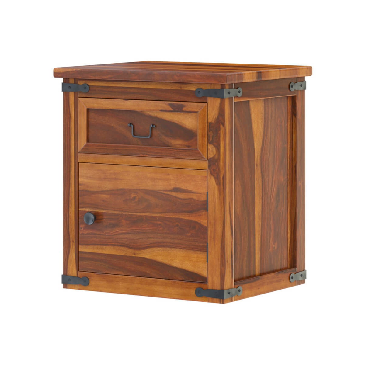 Solid Wood Bedside Table with Drawer & Cabinet | Rustic Farmhouse Nightstand | Wooden Bedroom Side Table