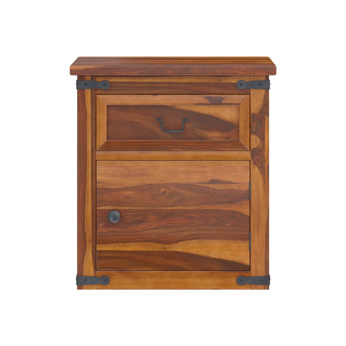 Solid Wood Bedside Table with Drawer & Cabinet | Rustic Farmhouse Nightstand | Wooden Bedroom Side Table