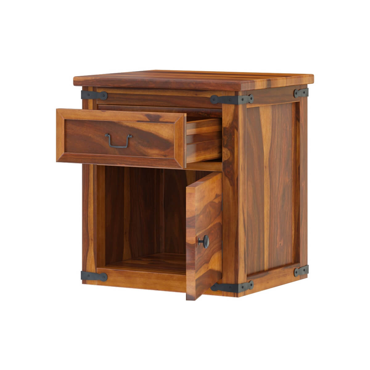 Solid Wood Bedside Table with Drawer & Cabinet | Rustic Farmhouse Nightstand | Wooden Bedroom Side Table