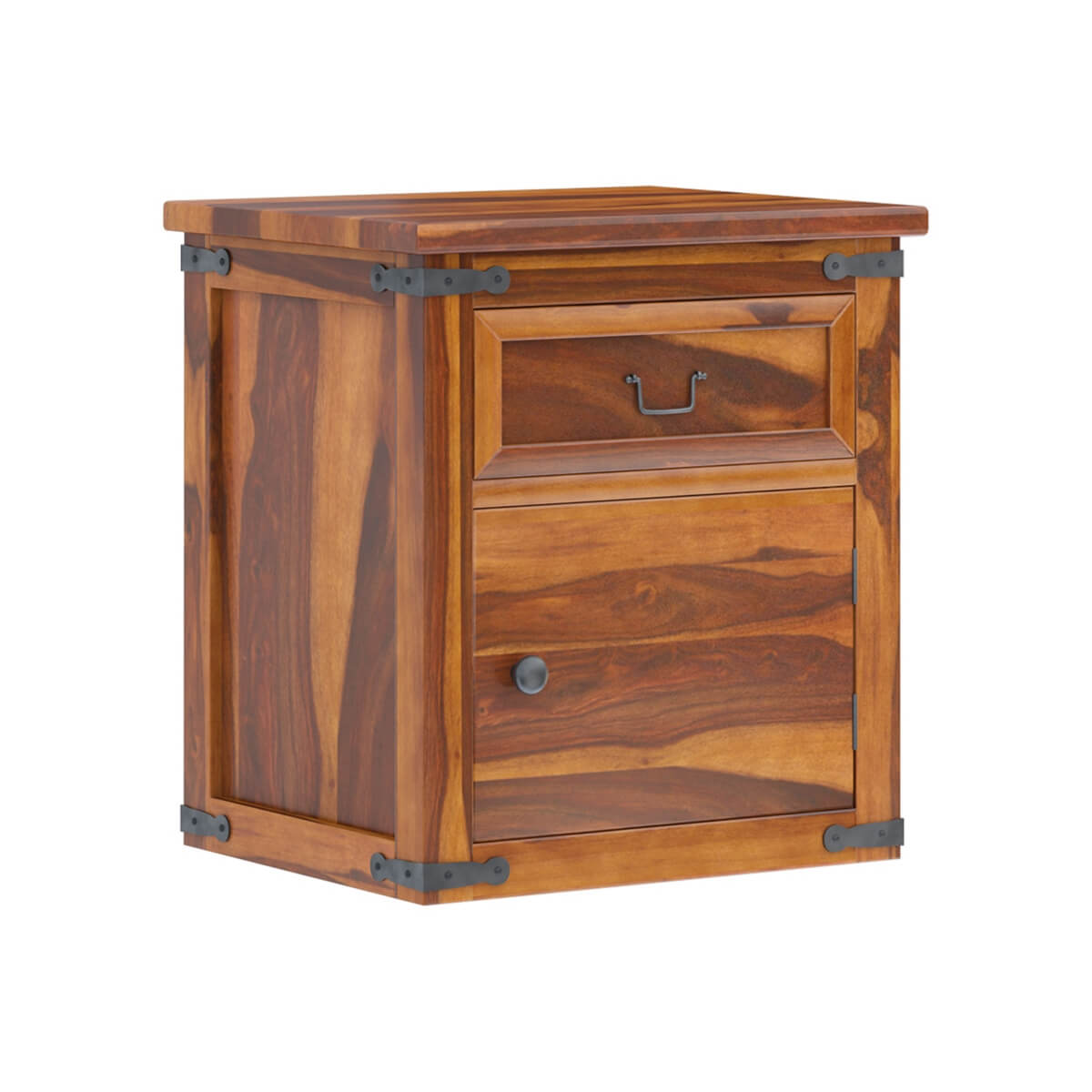 Solid Wood Bedside Table with Drawer & Cabinet | Rustic Farmhouse Nightstand | Wooden Bedroom Side Table