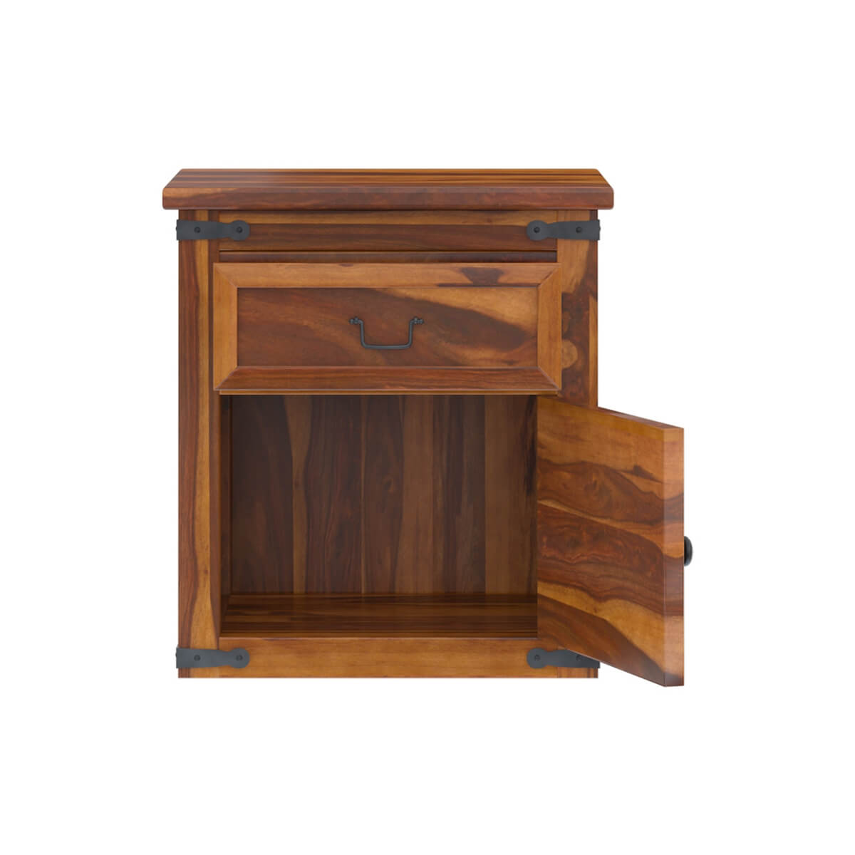Solid Wood Bedside Table with Drawer & Cabinet | Rustic Farmhouse Nightstand | Wooden Bedroom Side Table