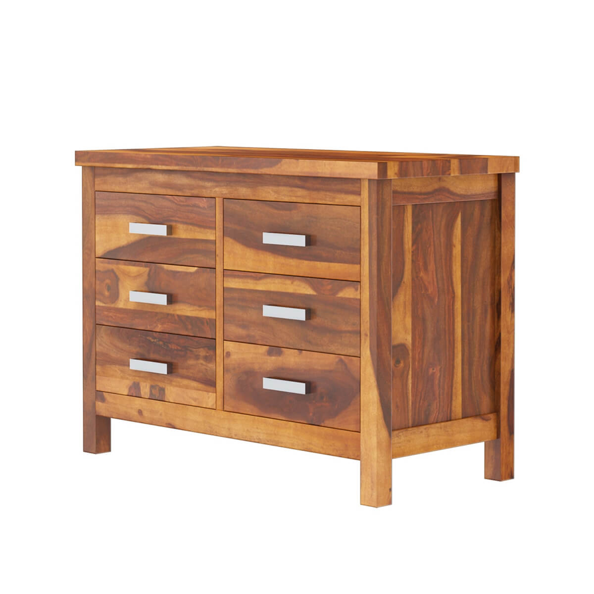 Mid Century Solid Wood 6 Drawer Dresser | Modern Wooden Chest of Drawers | Bedroom Storage Cabinet