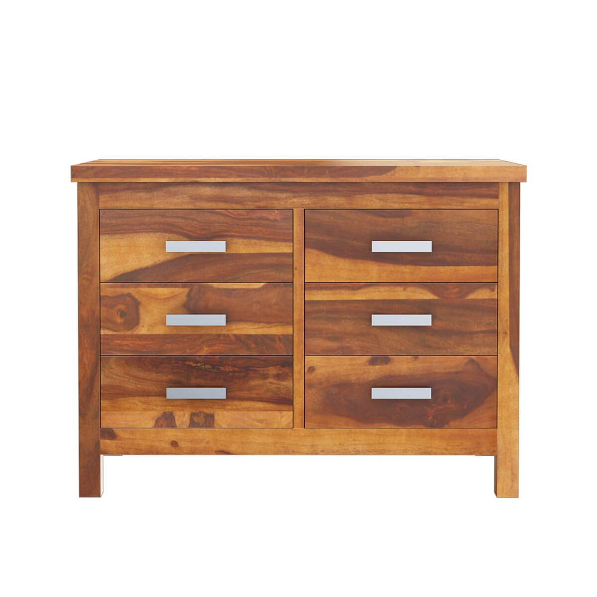Mid Century Solid Wood 6 Drawer Dresser | Modern Wooden Chest of Drawers | Bedroom Storage Cabinet
