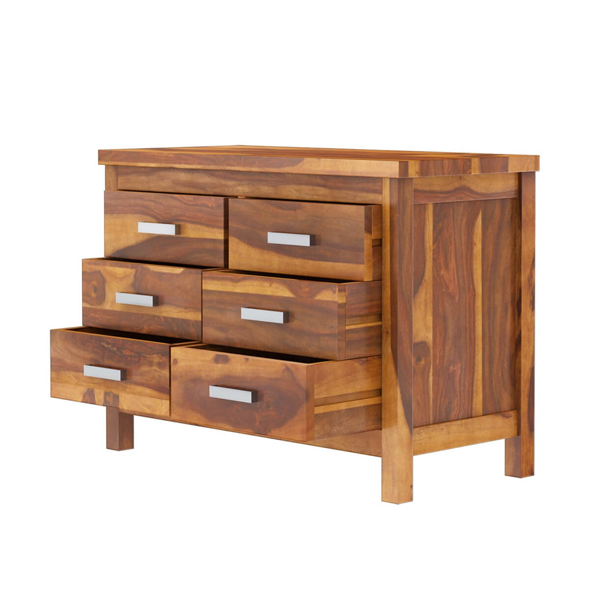 Mid Century Solid Wood 6 Drawer Dresser | Modern Wooden Chest of Drawers | Bedroom Storage Cabinet