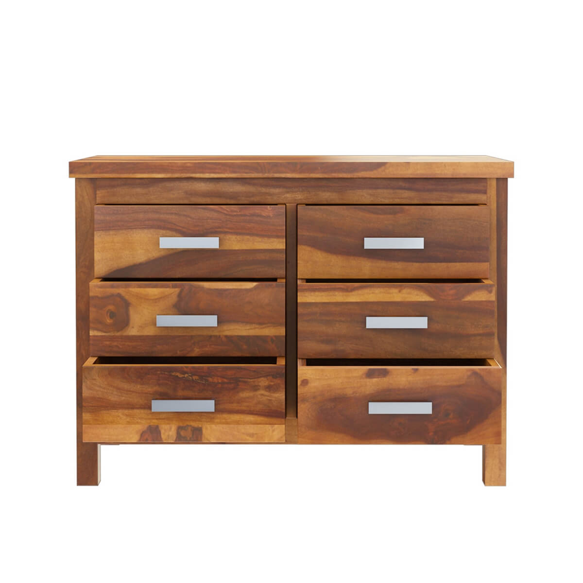 Mid Century Solid Wood 6 Drawer Dresser | Modern Wooden Chest of Drawers | Bedroom Storage Cabinet
