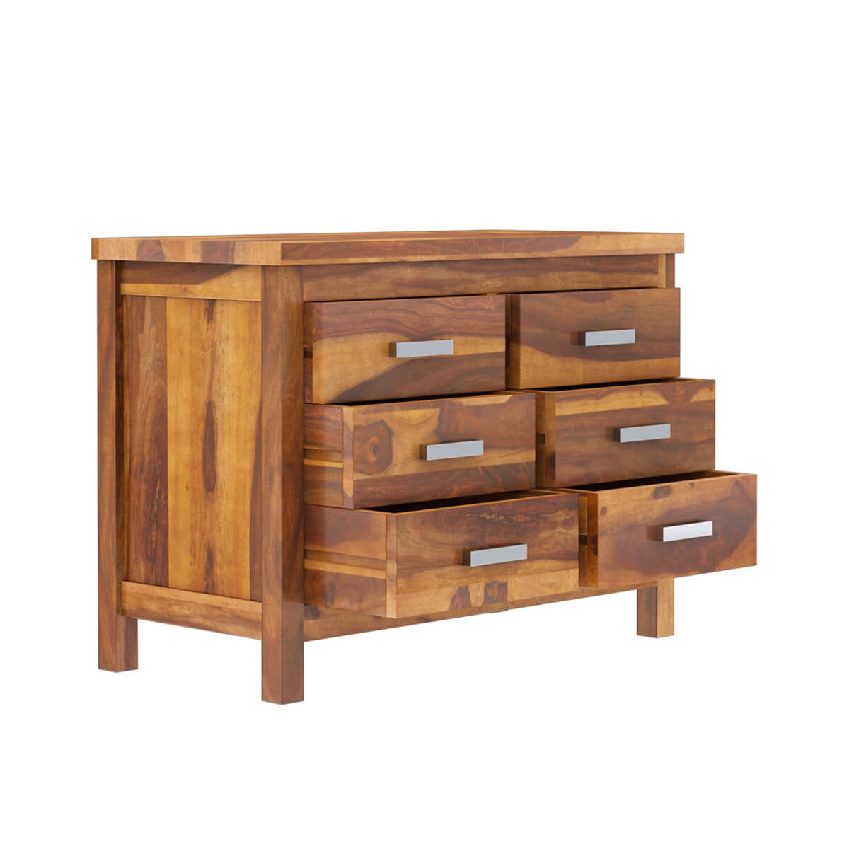 Mid Century Solid Wood 6 Drawer Dresser | Modern Wooden Chest of Drawers | Bedroom Storage Cabinet