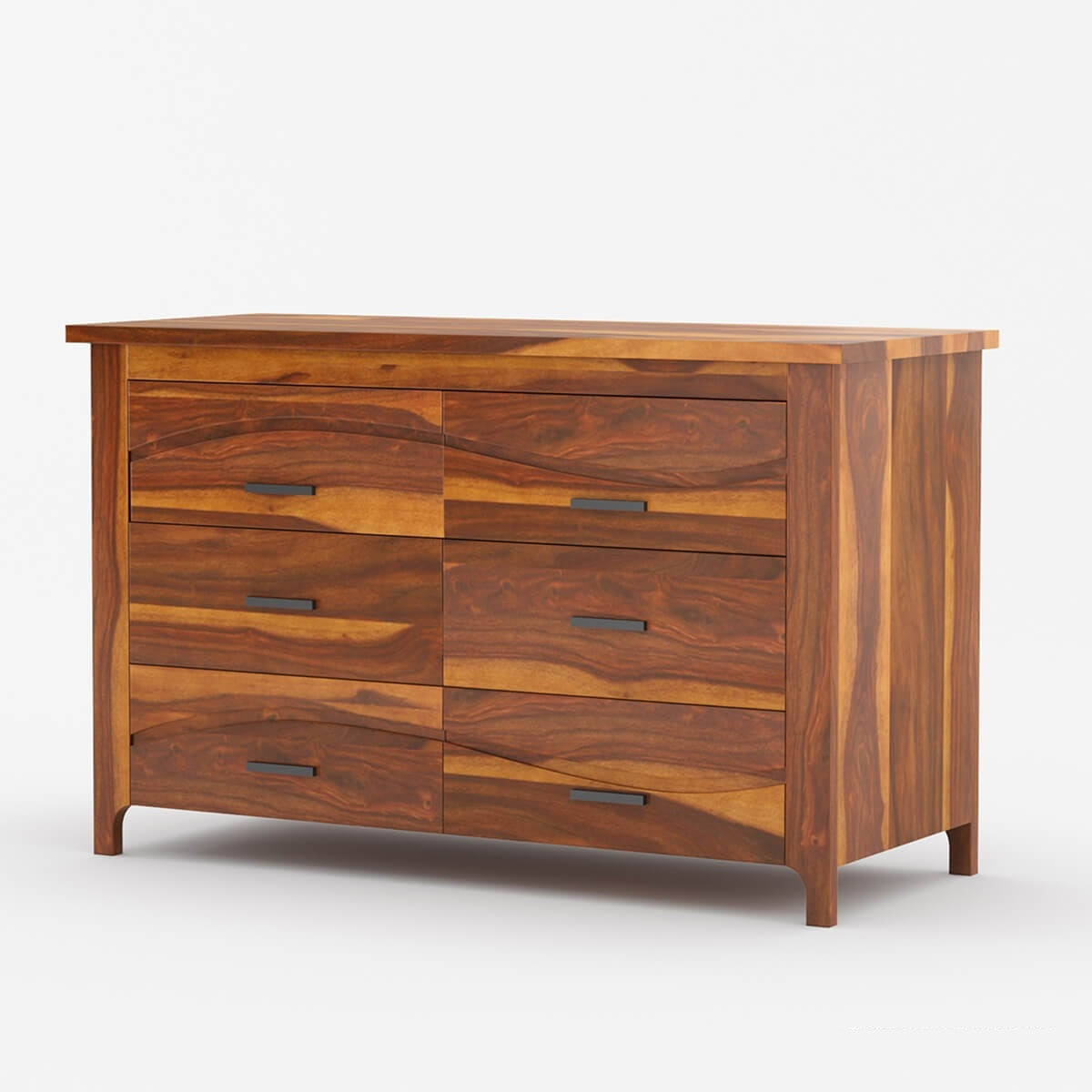 Solid Wood 6 Drawer Dresser | Modern Wooden Double Dresser | Minimalist Bedroom Storage Cabinet