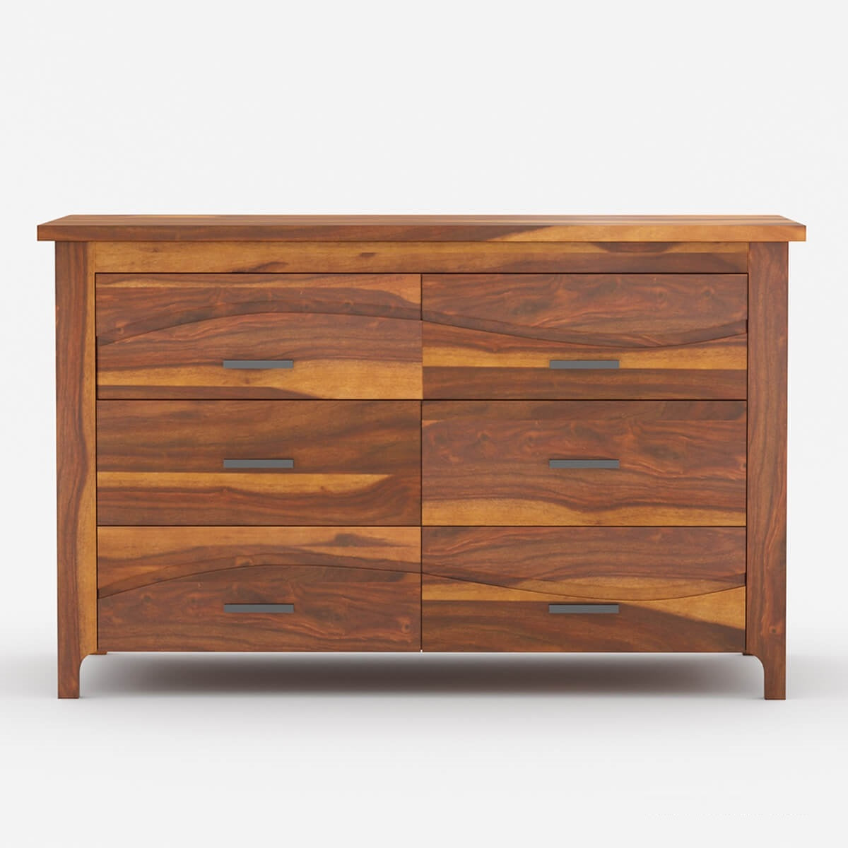 Solid Wood 6 Drawer Dresser | Modern Wooden Double Dresser | Minimalist Bedroom Storage Cabinet