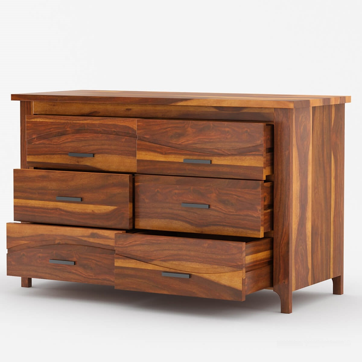 Solid Wood 6 Drawer Dresser | Modern Wooden Double Dresser | Minimalist Bedroom Storage Cabinet