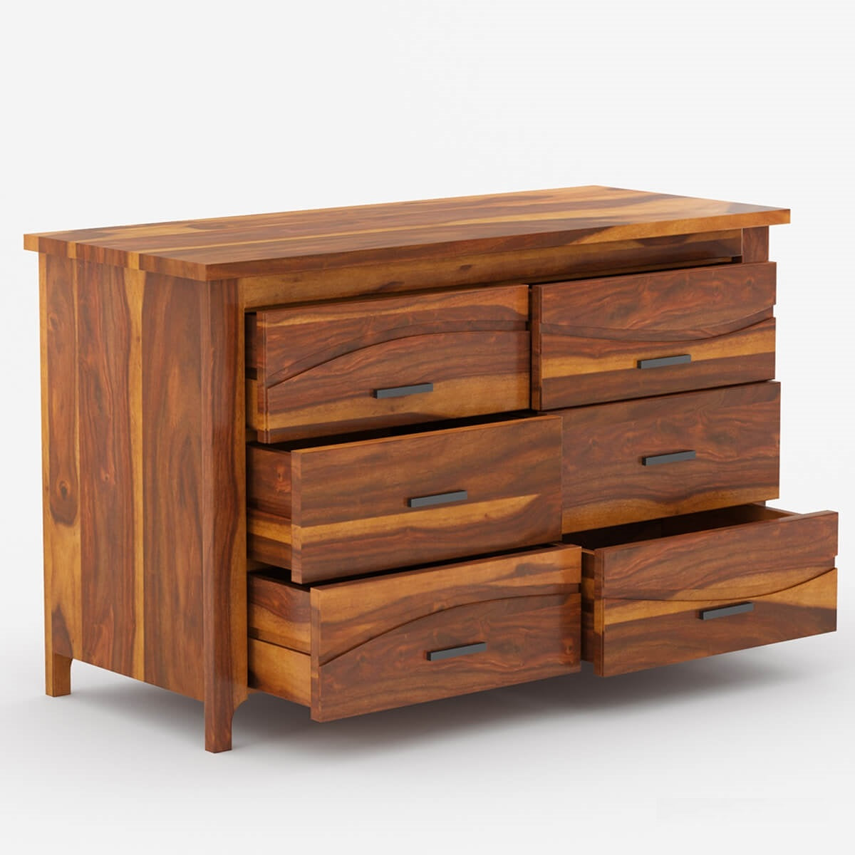 Solid Wood 6 Drawer Dresser | Modern Wooden Double Dresser | Minimalist Bedroom Storage Cabinet