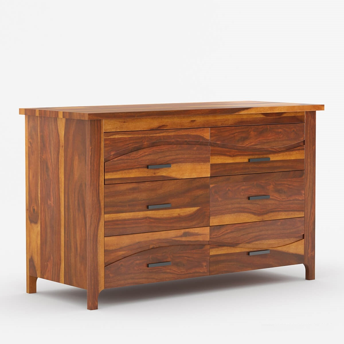 Solid Wood 6 Drawer Dresser | Modern Wooden Double Dresser | Minimalist Bedroom Storage Cabinet