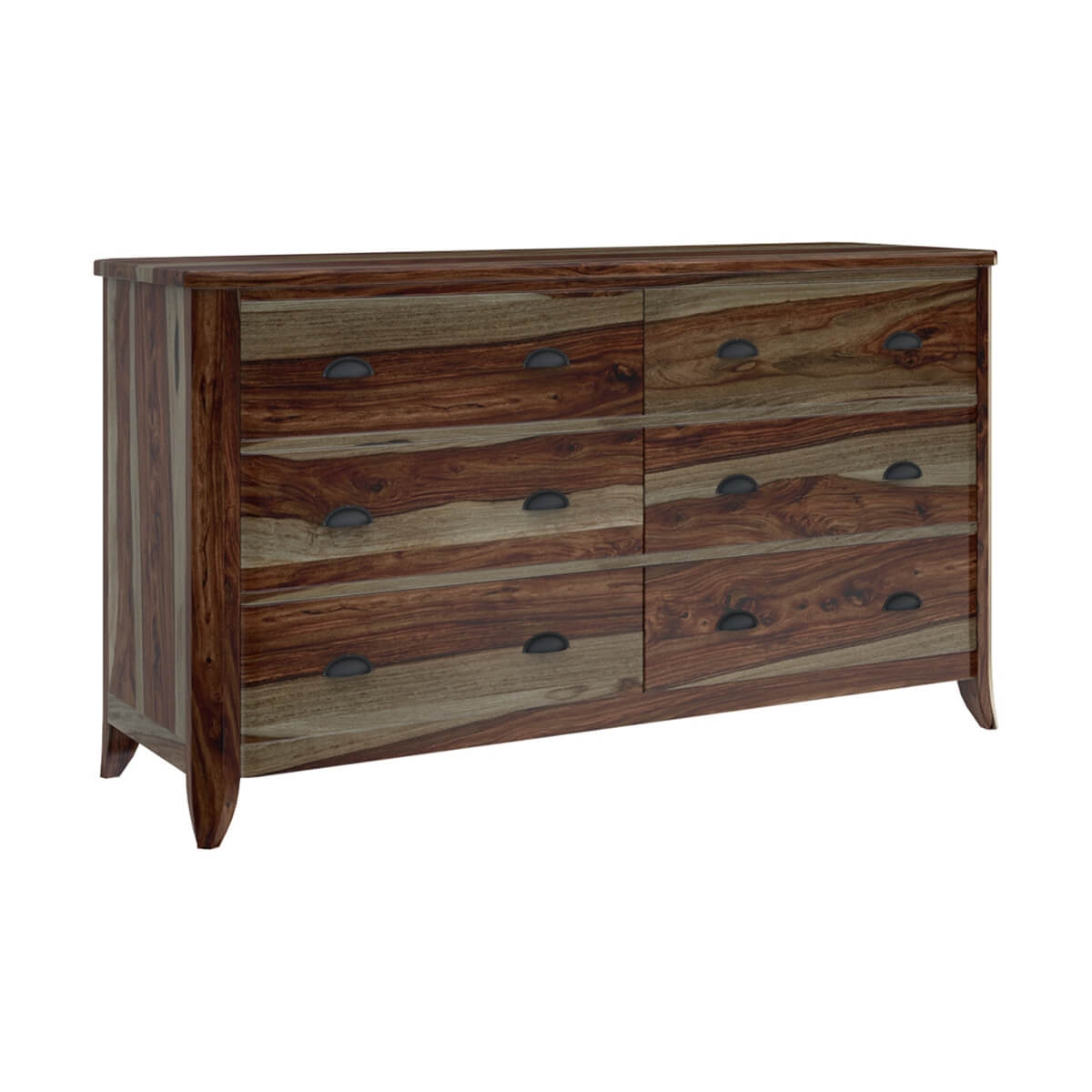 Rustic Solid Wood 6 Drawer Dresser | Farmhouse Wooden Chest of Drawers | Bedroom Storage Cabinet