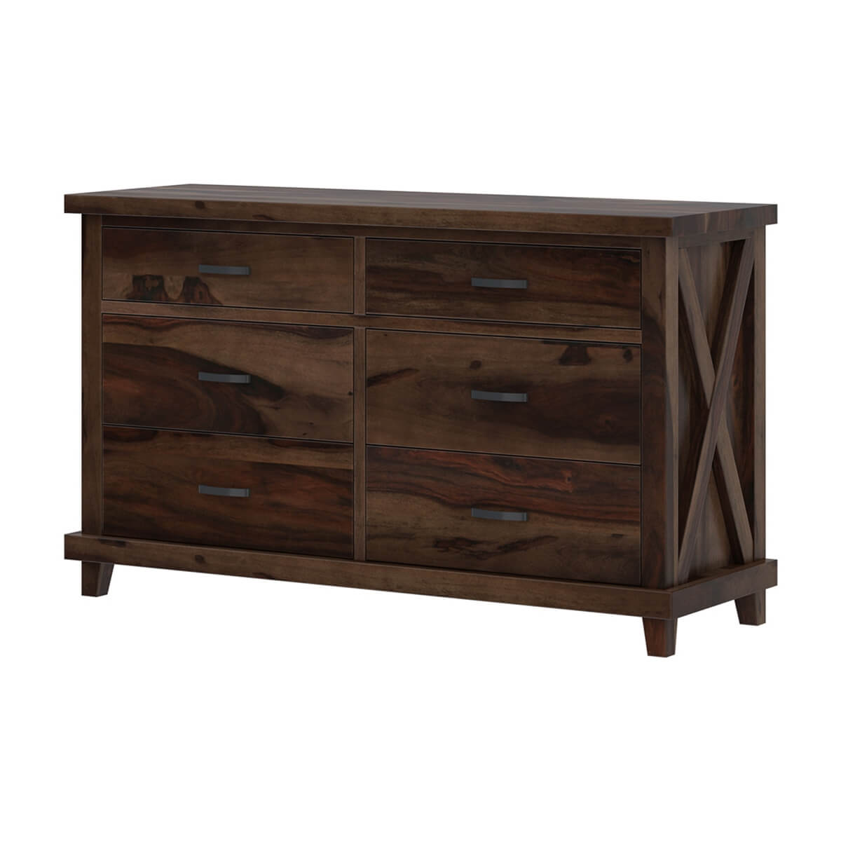 Solid Wood 6 Drawer Dresser | Rustic Modern Wooden Chest of Drawers | Minimalist Bedroom Storage Cabinet