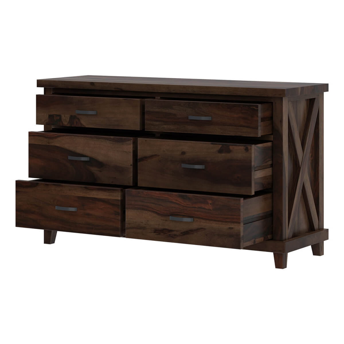 Solid Wood 6 Drawer Dresser | Rustic Modern Wooden Chest of Drawers | Minimalist Bedroom Storage Cabinet