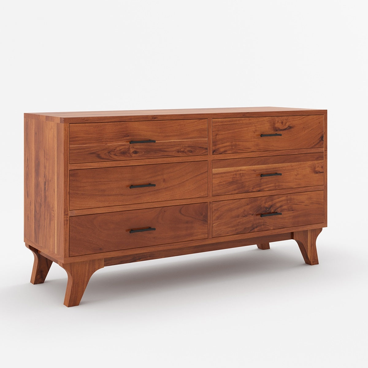 Mid Century Solid Wood 6 Drawer Dresser | Rustic Wooden Chest of Drawers | Modern Bedroom Storage Cabinet | Handmade Furniture