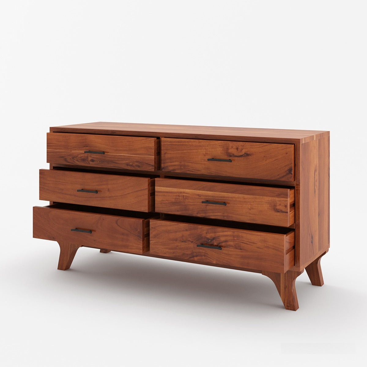 Mid Century Solid Wood 6 Drawer Dresser | Rustic Wooden Chest of Drawers | Modern Bedroom Storage Cabinet | Handmade Furniture