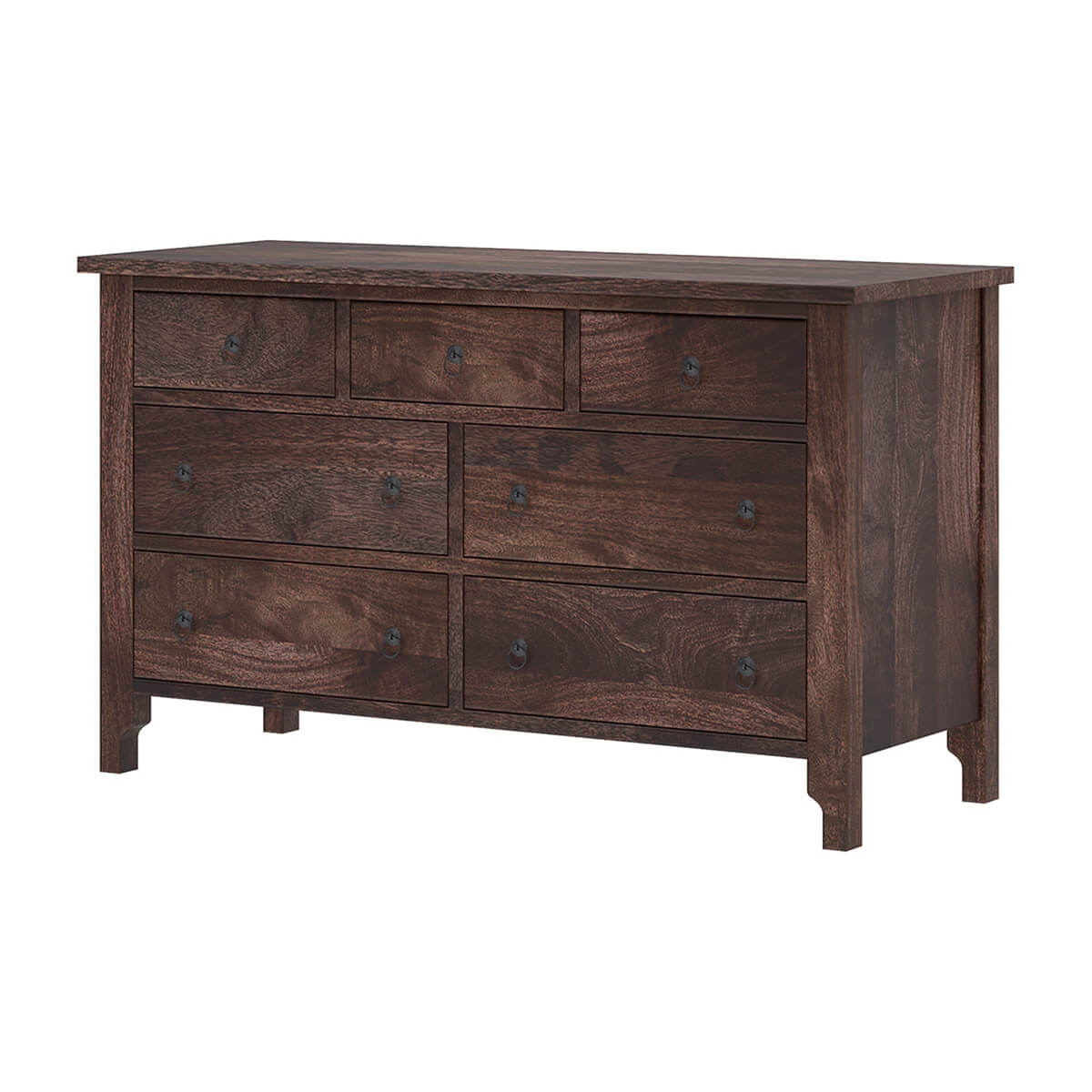 Handcrafted Solid Wood 7 Drawer Dresser | Rustic Dark Wood Chest of Drawers | Traditional Bedroom Storage Cabinet
