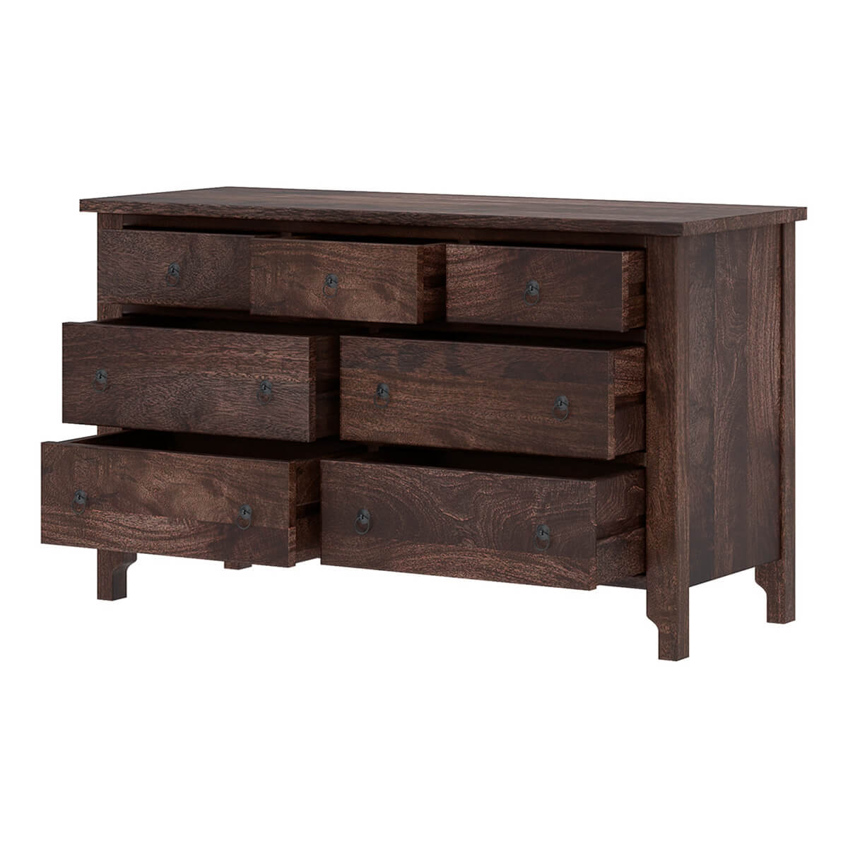 Handcrafted Solid Wood 7 Drawer Dresser | Rustic Dark Wood Chest of Drawers | Traditional Bedroom Storage Cabinet