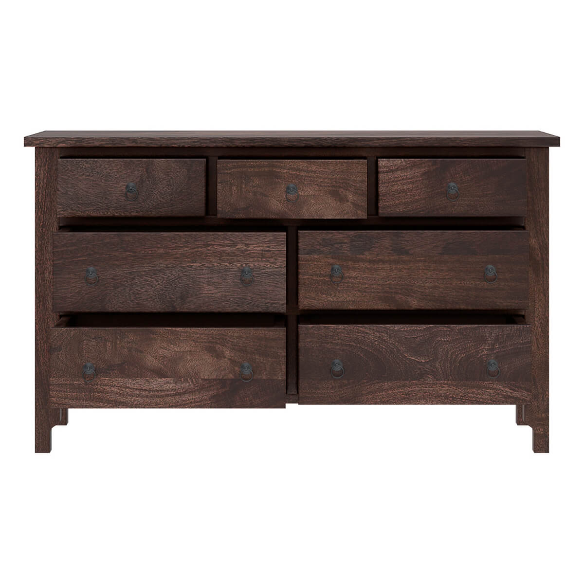 Handcrafted Solid Wood 7 Drawer Dresser | Rustic Dark Wood Chest of Drawers | Traditional Bedroom Storage Cabinet
