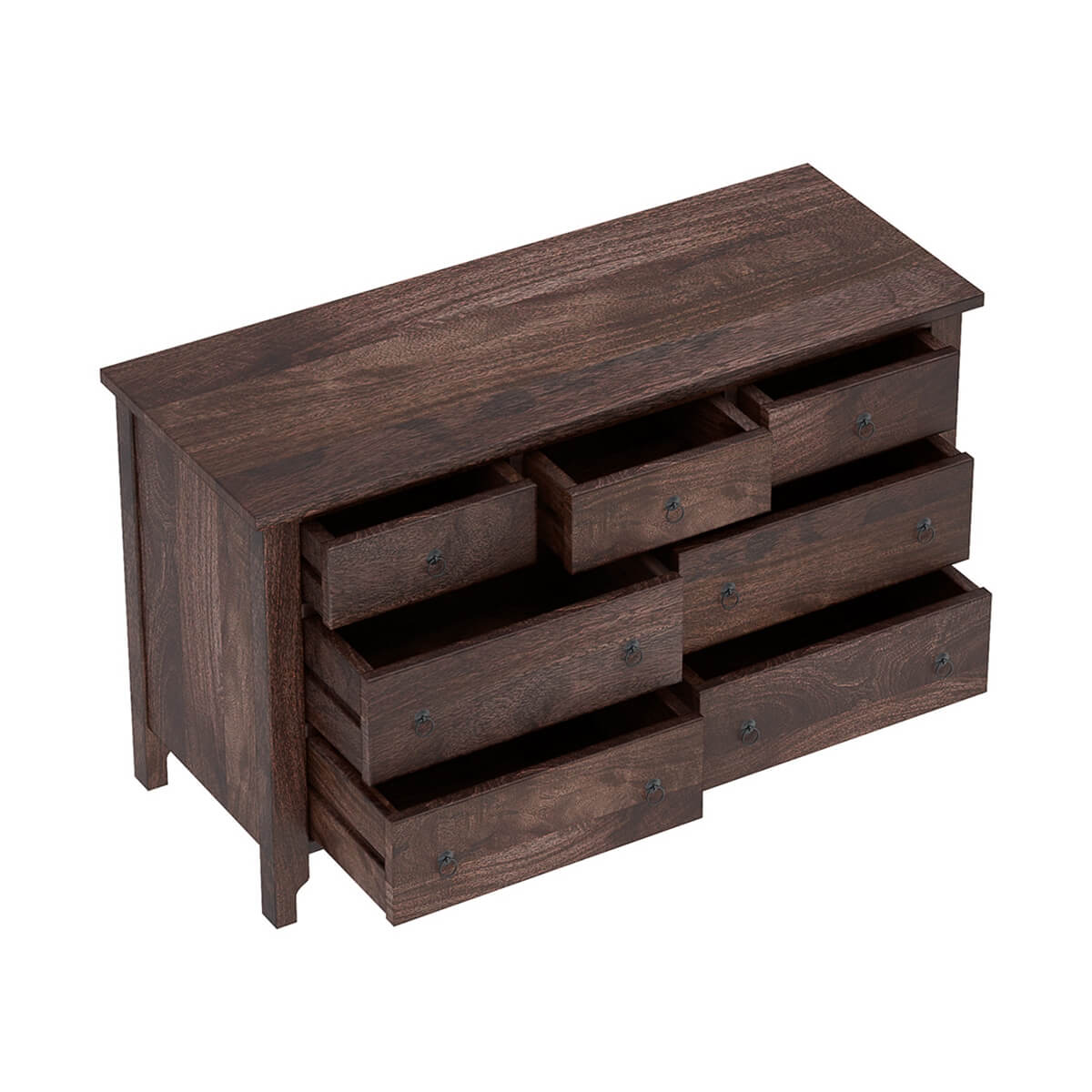 Handcrafted Solid Wood 7 Drawer Dresser | Rustic Dark Wood Chest of Drawers | Traditional Bedroom Storage Cabinet