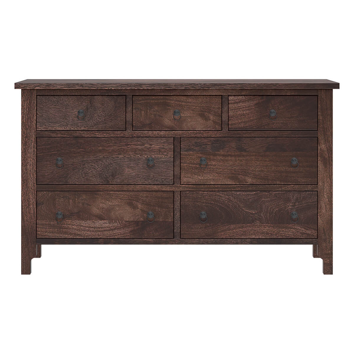 Handcrafted Solid Wood 7 Drawer Dresser | Rustic Dark Wood Chest of Drawers | Traditional Bedroom Storage Cabinet