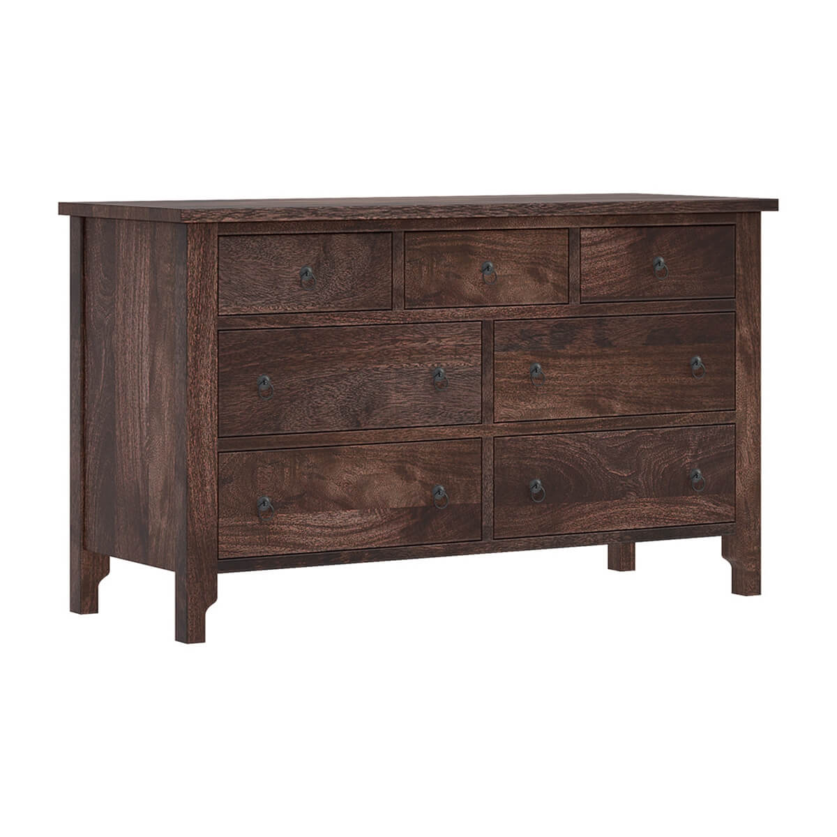 Handcrafted Solid Wood 7 Drawer Dresser | Rustic Dark Wood Chest of Drawers | Traditional Bedroom Storage Cabinet
