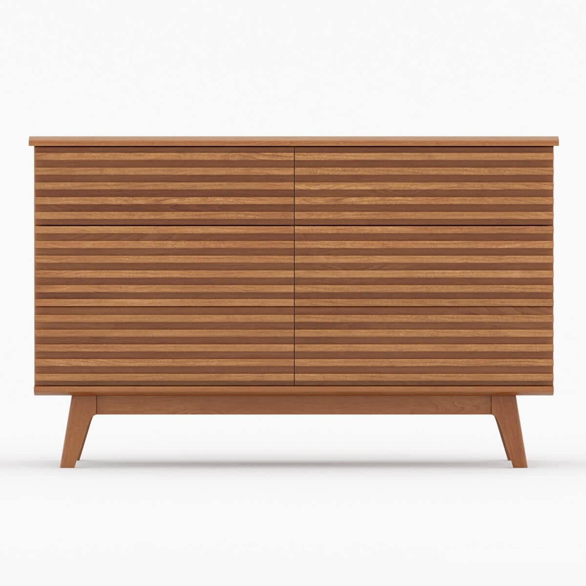 Mid Century Slatted Wood 6 Drawer Dresser | Teak Modern Chest of Drawers | Retro Bedroom Storage Cabinet