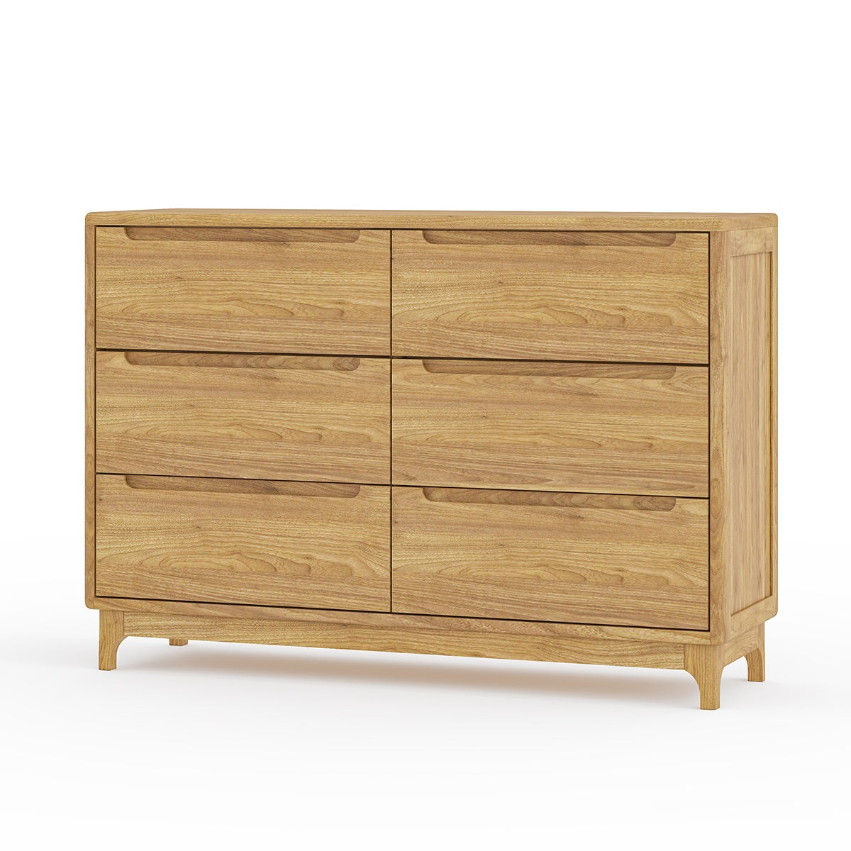 Scandinavian Solid Wood 6 Drawer Dresser | Minimalist Oak Chest of Drawers | Modern Bedroom Storage Cabinet