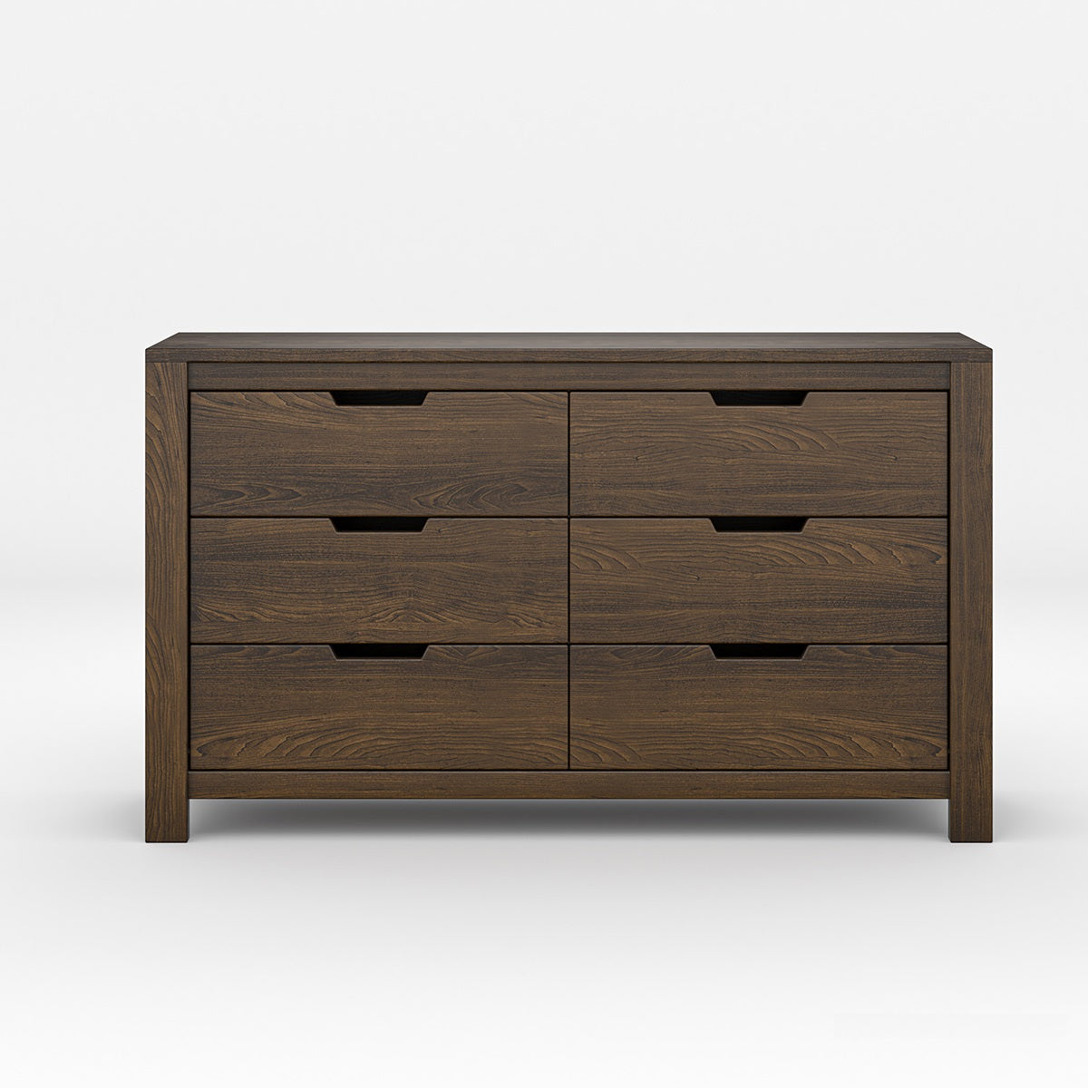 Rustic Solid Wood 6 Drawer Dresser | Dark Modern Farmhouse Chest of Drawers | Minimalist Bedroom Storage Cabinet