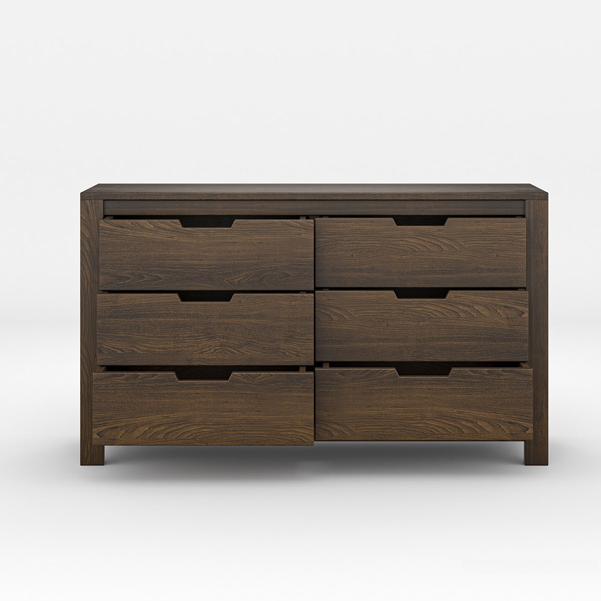 Rustic Solid Wood 6 Drawer Dresser | Dark Modern Farmhouse Chest of Drawers | Minimalist Bedroom Storage Cabinet