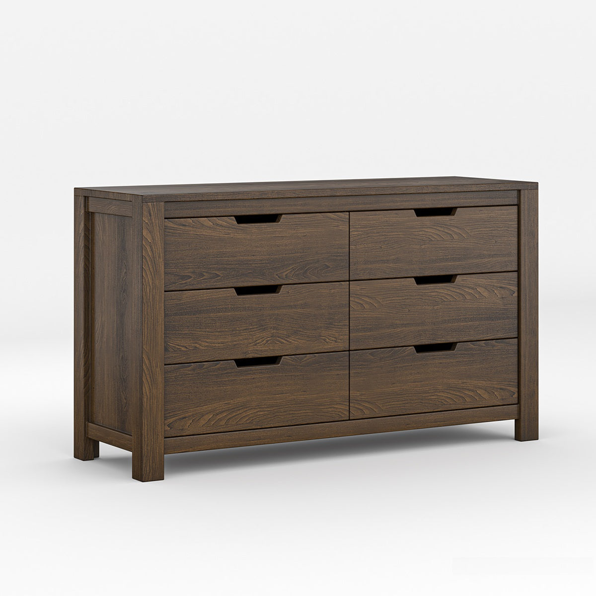 Rustic Solid Wood 6 Drawer Dresser | Dark Modern Farmhouse Chest of Drawers | Minimalist Bedroom Storage Cabinet