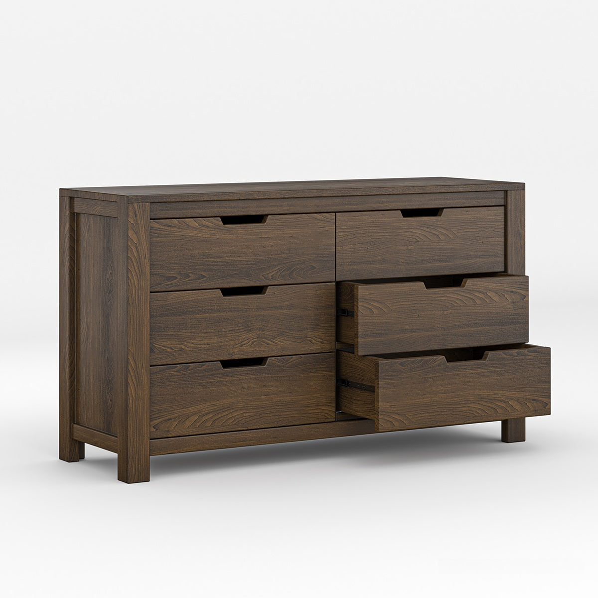 Rustic Solid Wood 6 Drawer Dresser | Dark Modern Farmhouse Chest of Drawers | Minimalist Bedroom Storage Cabinet