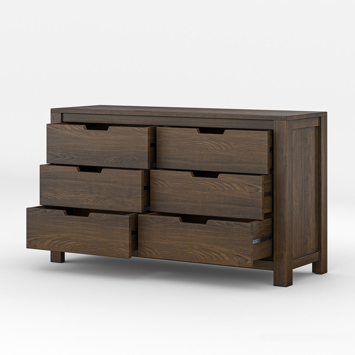 Rustic Solid Wood 6 Drawer Dresser | Dark Modern Farmhouse Chest of Drawers | Minimalist Bedroom Storage Cabinet