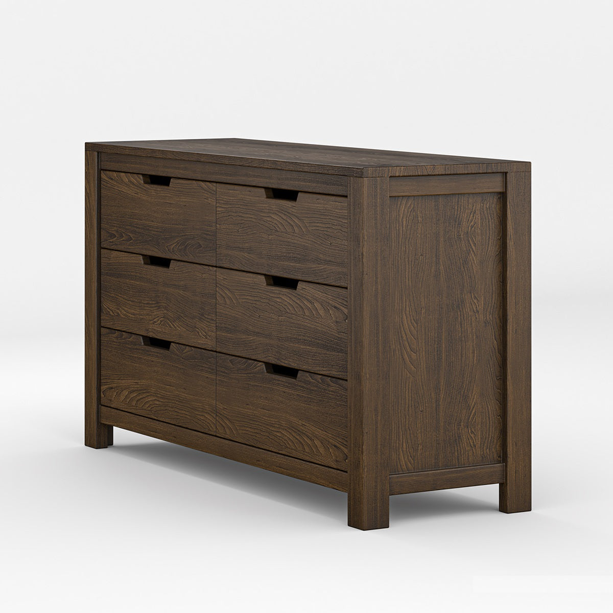 Rustic Solid Wood 6 Drawer Dresser | Dark Modern Farmhouse Chest of Drawers | Minimalist Bedroom Storage Cabinet