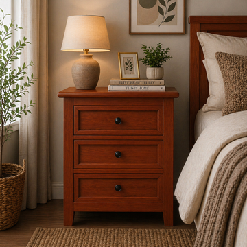Luxury Solid Wood 3 Drawer Nightstand – Modern Wooden Bedside Table, Handmade Bedroom Side Cabinet, Rustic Storage Furniture