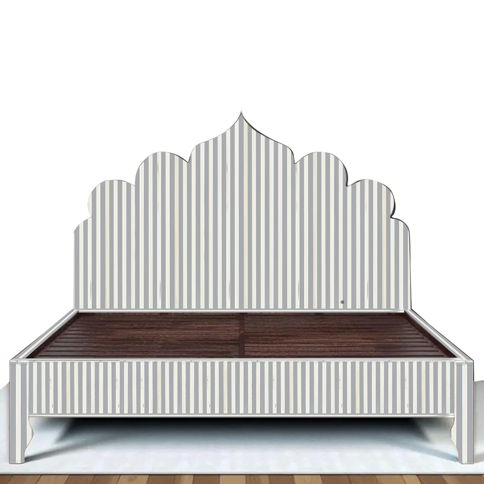 Handmade Black White Striped Bone Inlay Bed Modern Luxury Platform Bed Frame