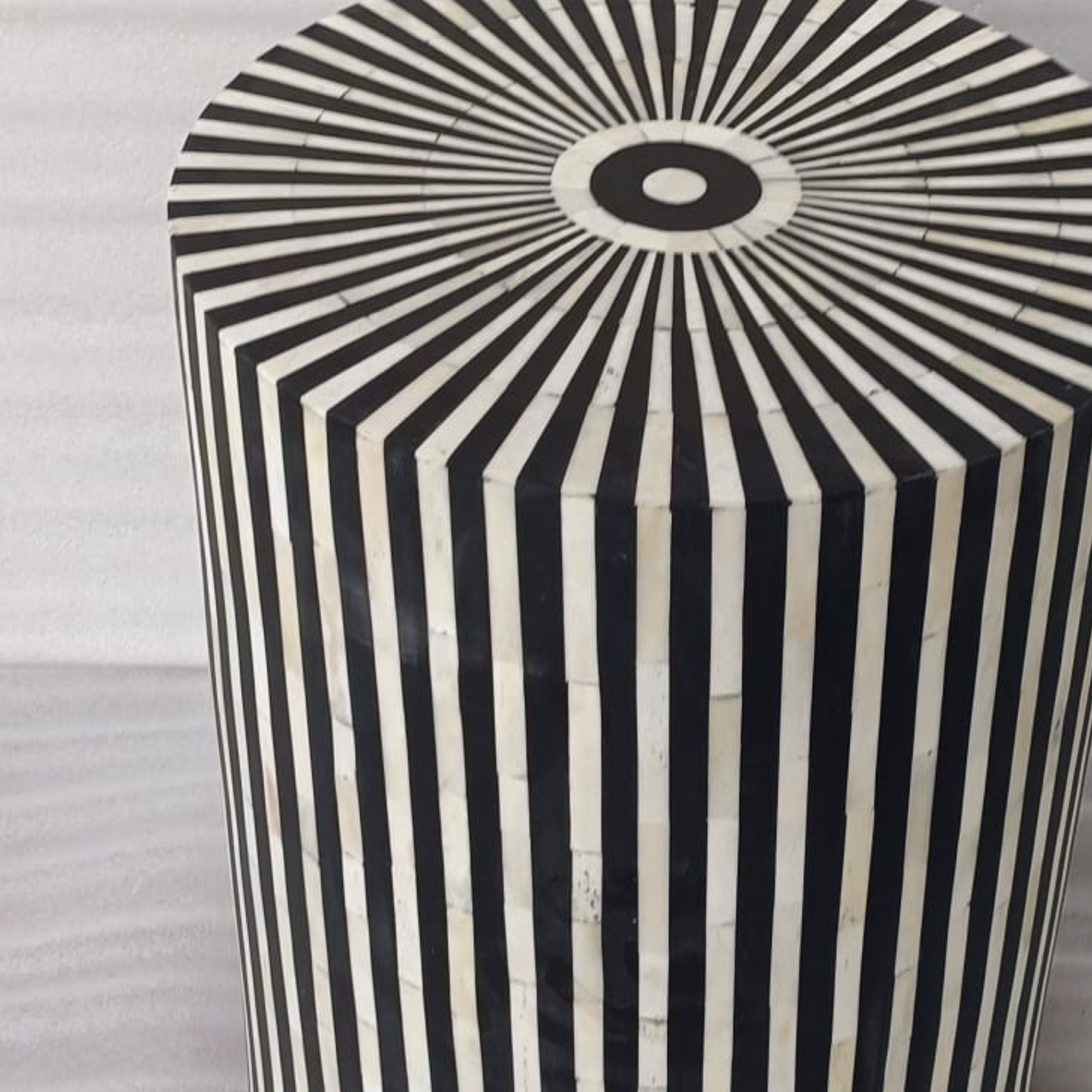 Black and White Bone Inlay End Table | Handmade Striped Round Accent Table