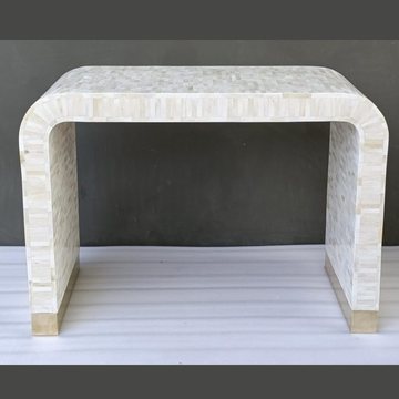 White Bone Inlay Waterfall Console Table | Handmade Modern Entryway Table