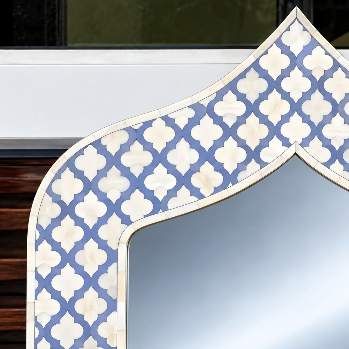 Handmade Lavender Bone Inlay Mirror – Moroccan Arch Decorative Wall Mirror