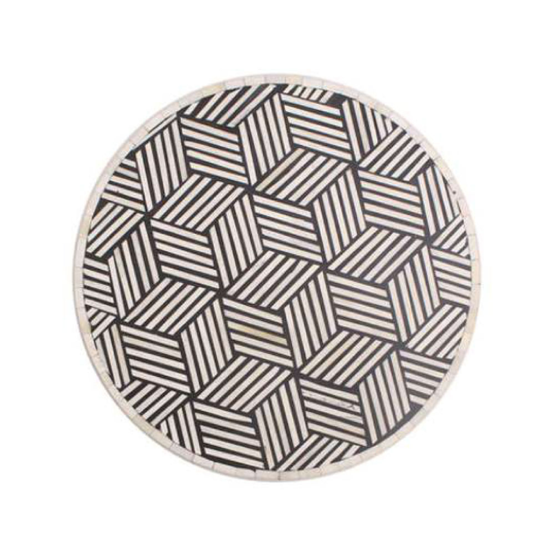 Black White Stripe Bone Inlay End Table Handmade Geometric Cube Pattern Side Table Modern Furniture