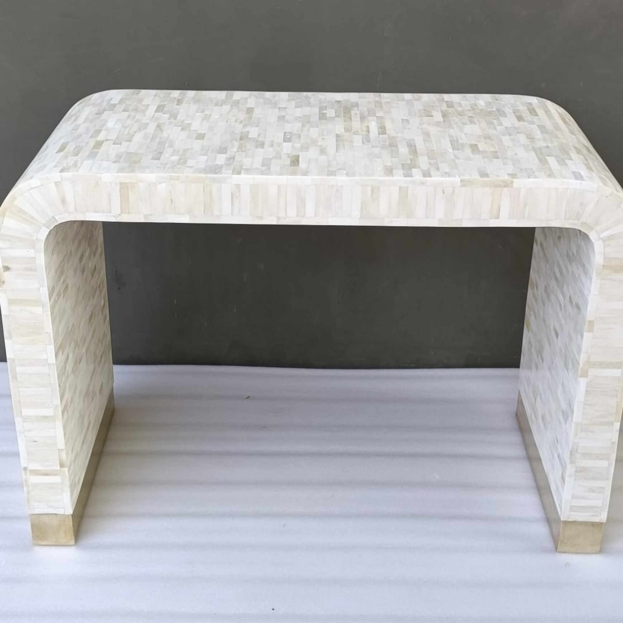 White Bone Inlay Waterfall Console Table | Handmade Modern Entryway Table