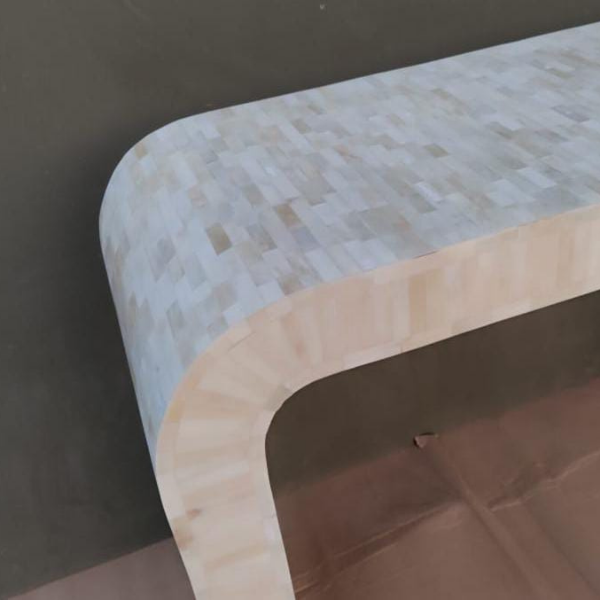 White Bone Inlay Waterfall Console Table | Handmade Modern Entryway Table