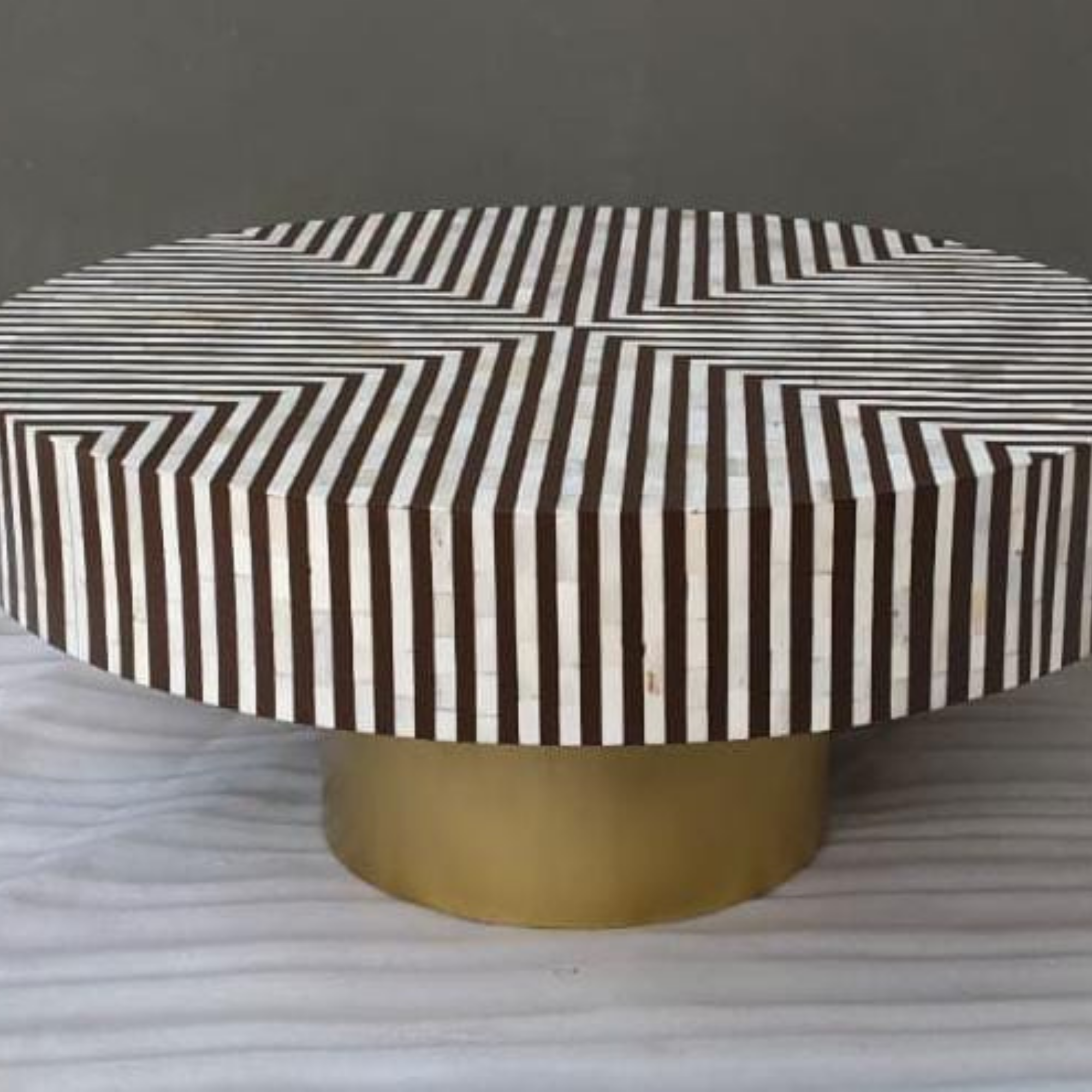Black and White Bone Inlay Coffee Table | Handmade Round Geometric Center Table