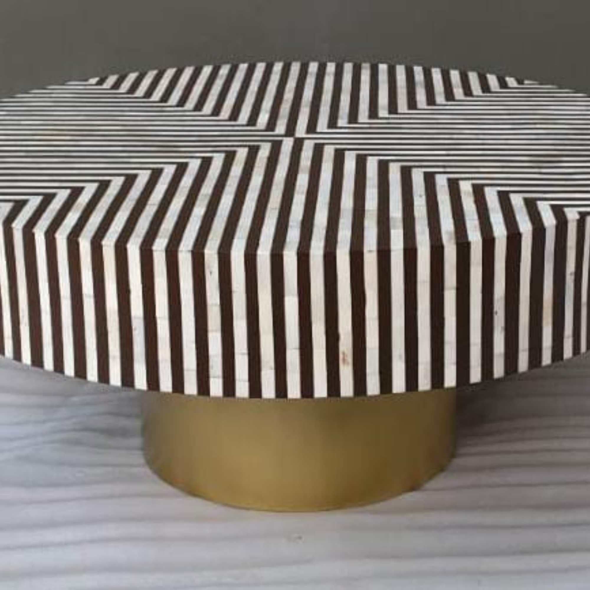 Black and White Bone Inlay Coffee Table | Handmade Round Geometric Center Table